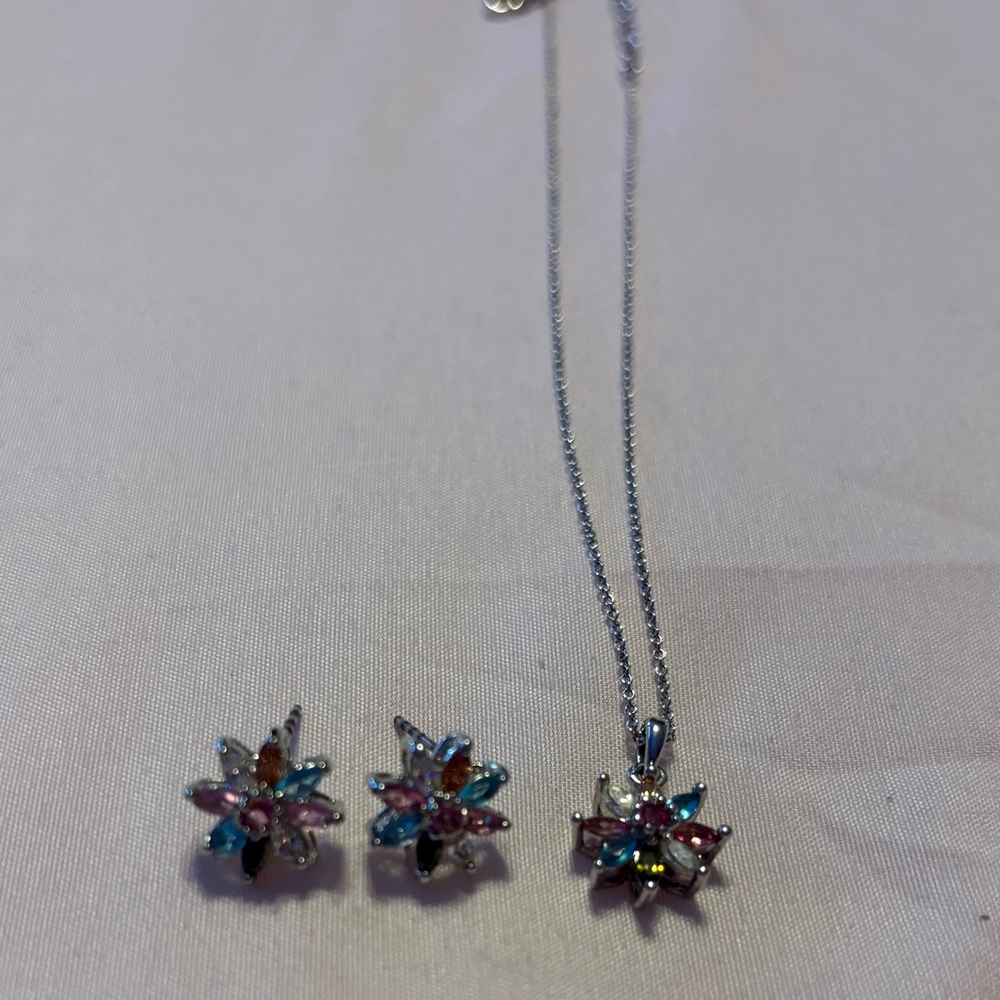 Elegant Multicolor Flower Earrings & Necklace Set